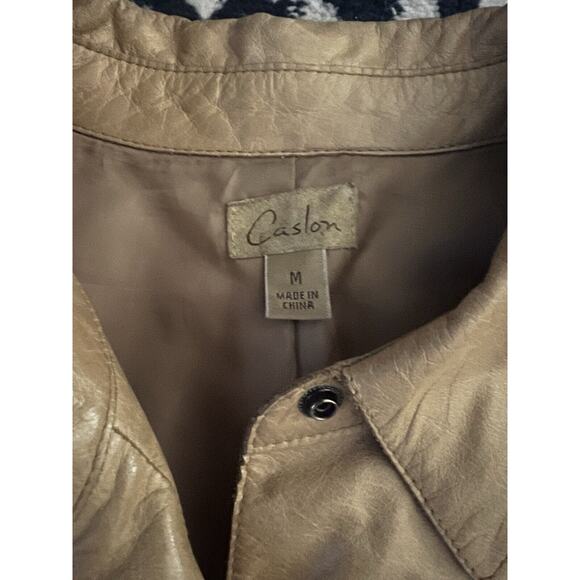 VTG Caslon Tan Brown Leather Snap Collared Jacket M - Picture 2 of 8